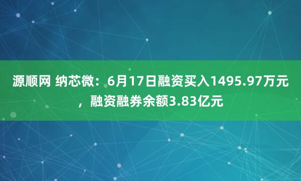 源顺网 纳芯微：6月17日融资买入1495.97万元，融资融券余额3.83亿元